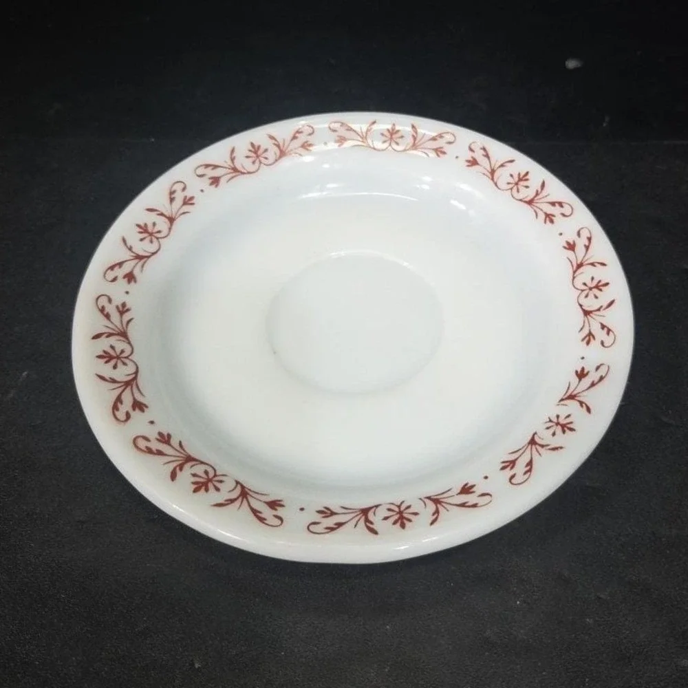 Anchor Hocking Milk Glass Teacup Saucer‎ #947, Copper Filigree Plate, Tableware